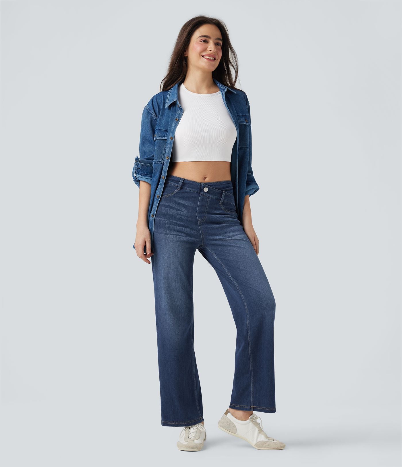 Jean droit Halara Flex™ taille mi-haute croisé gainant avec poches