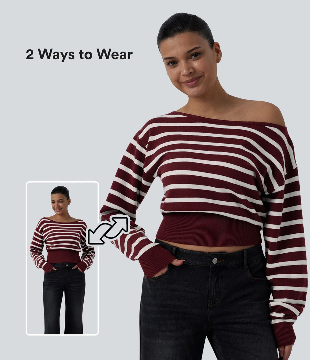 Pull casual asymétrique manches longues rayures