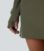 Robe Sweatshirt Casual Col Bateau Manches Raglan Avec Trous Pour Les Pouce Ourlet Fendu en Waffle