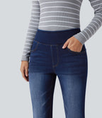 Halara Flex™ Jean bootcut décontracté extensible délavé taille haute à poches multiples