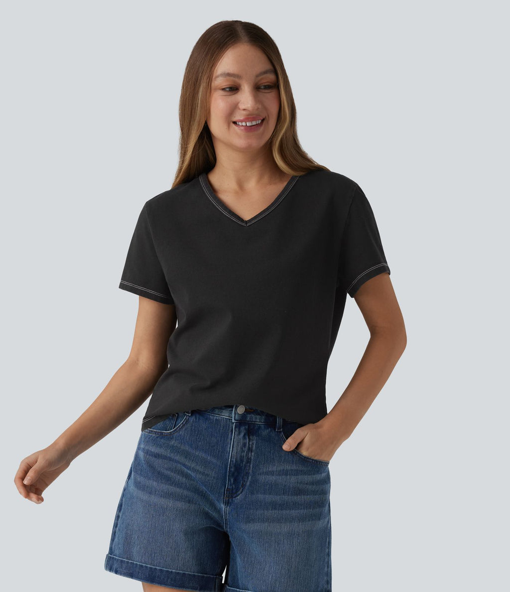 Halara Flex™ T-shirt en denim col V manches courtes