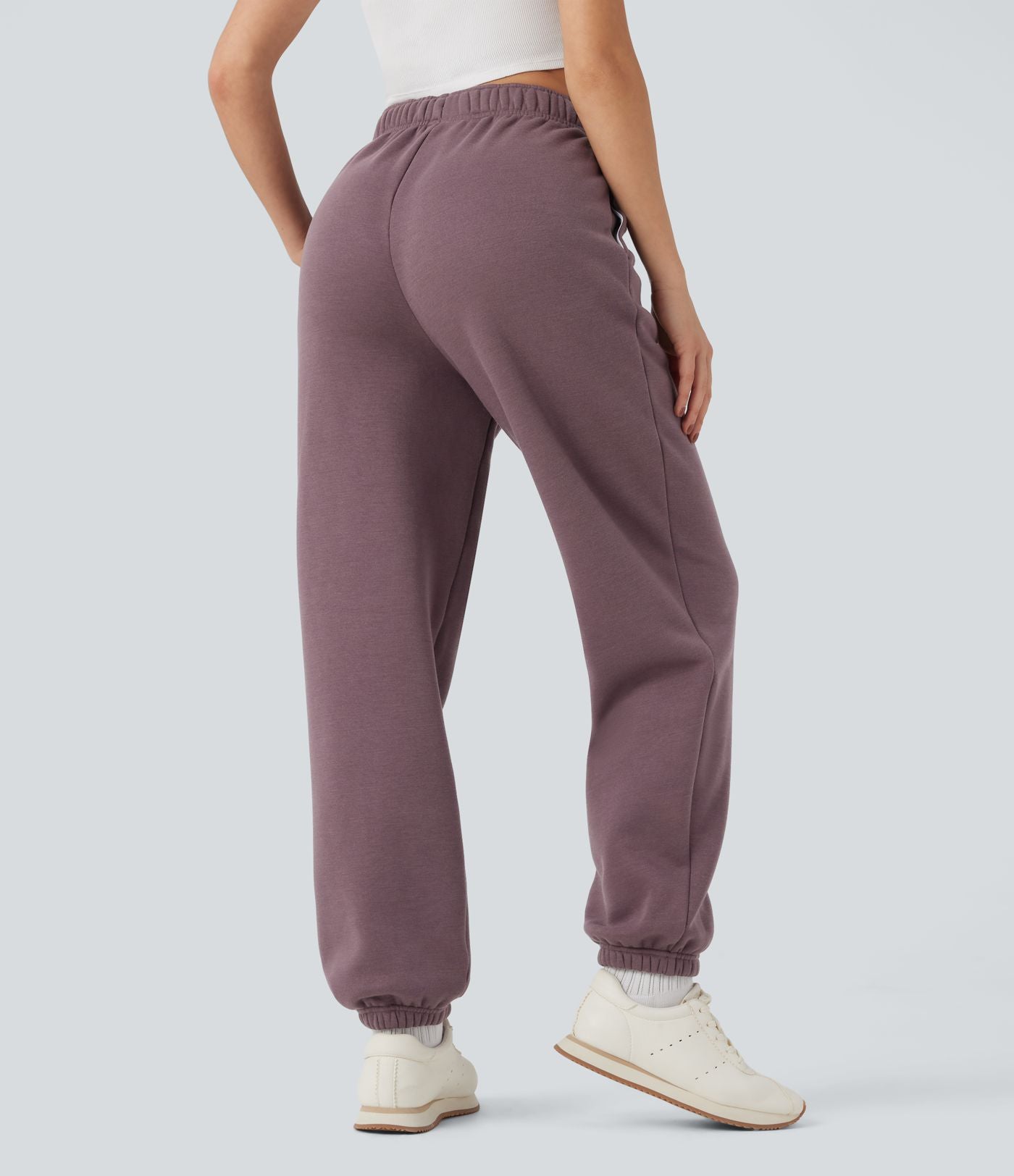 Jogging décontracté polaire taille haute avec cordon de serrage intérieur et poches