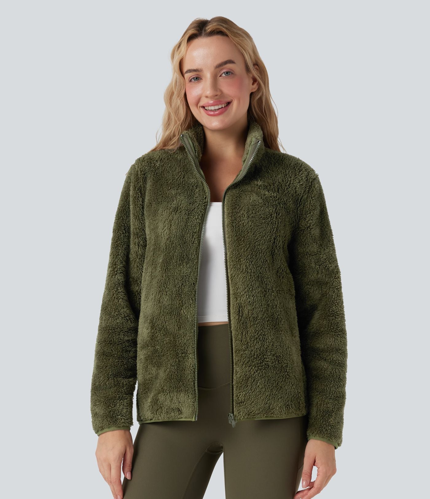 Veste décontractée sherpa col montant manches longues avec poches