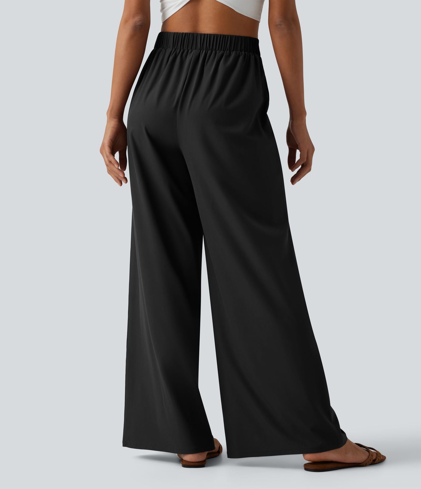 Pantalon large fluide resort plissé taille haute séchage rapide Breezeful™ avec poches