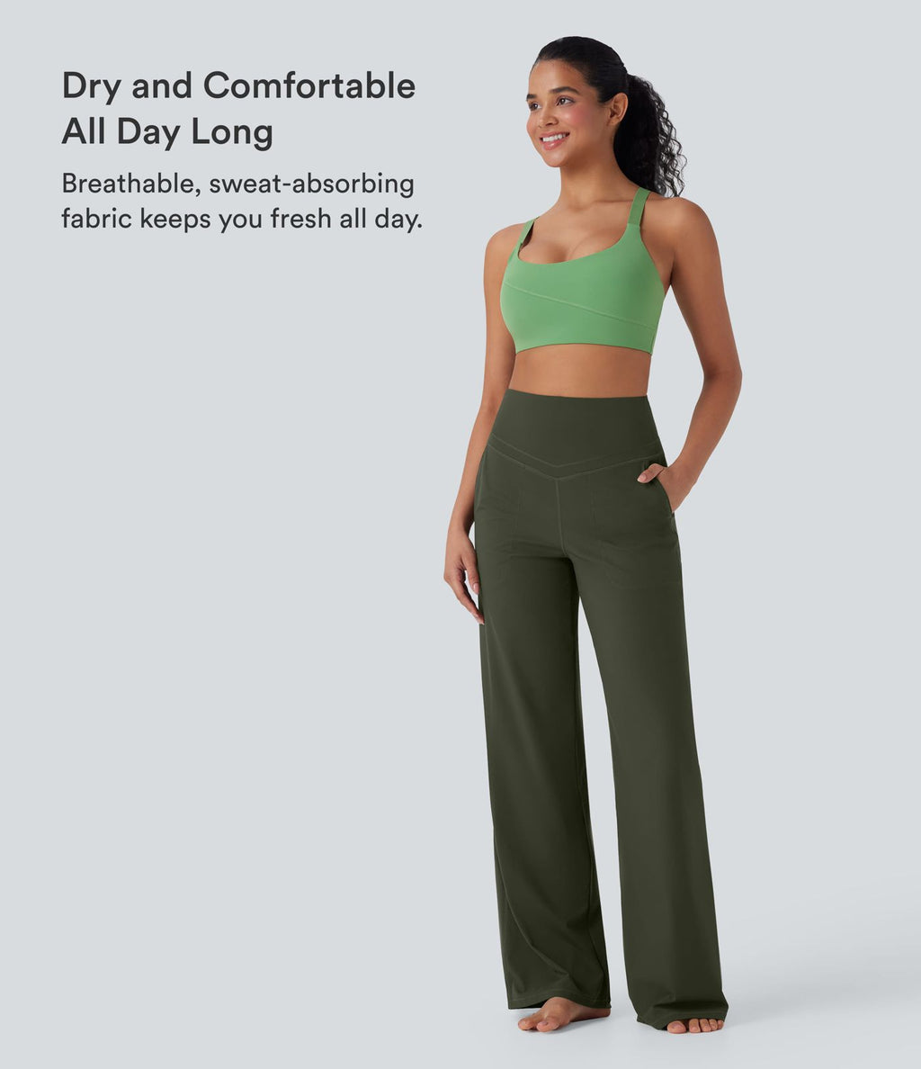 Pantalon de yoga droit gainant taille haute avec poches Halara UltraSculpt™