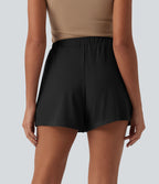 Short tailleur casual ample taille mi-haute côtelé maille avec poches