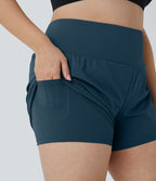 Short 8,8cm Sport Grande Taille 2 en 1 avec Poches Arrière et Poches Latérales Cachées