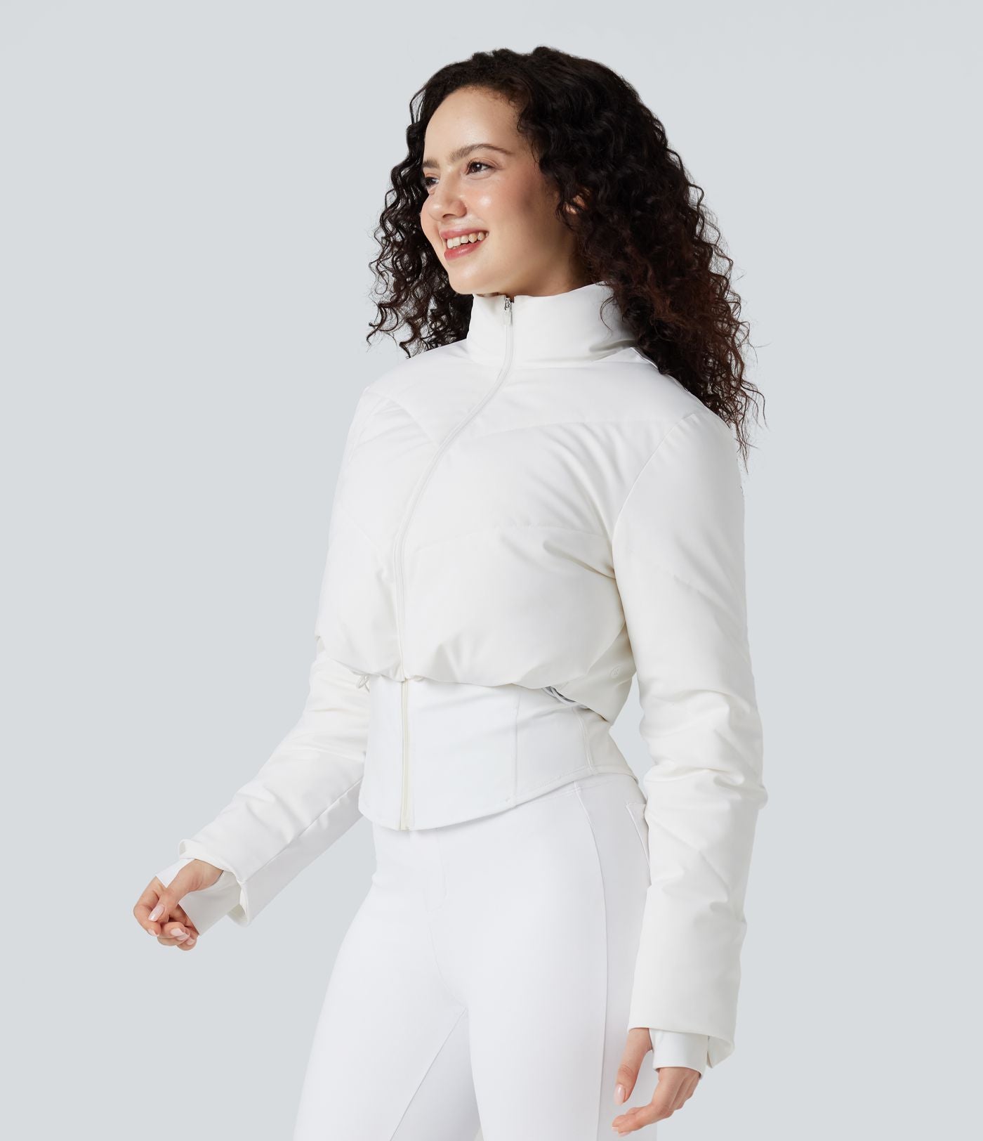 PuffFlex Manteau doudoune 3-en-1 court casual à col montant et veste à ourlet arrondi avec passants pouces et poche