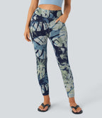 Halara Flex™ Leggings Casual en Denim Tricot Extensible à Taille Haute avec Imprimé Floral et Plusieurs Poches - 7/8