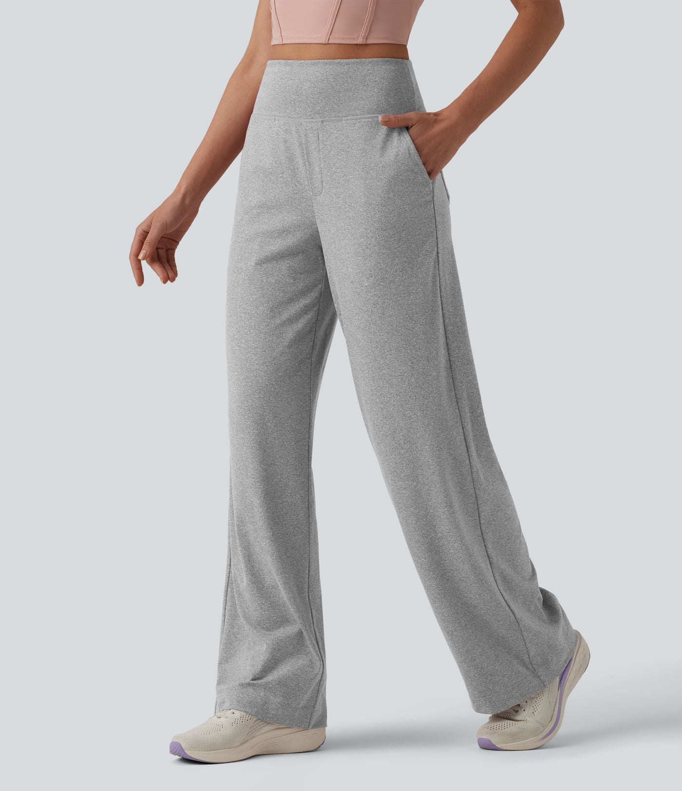 Pantalon de yoga chiné taille haute à jambes droites avec poches