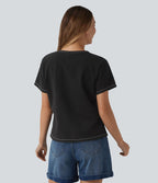 Halara Flex™ T-shirt en denim col V manches courtes