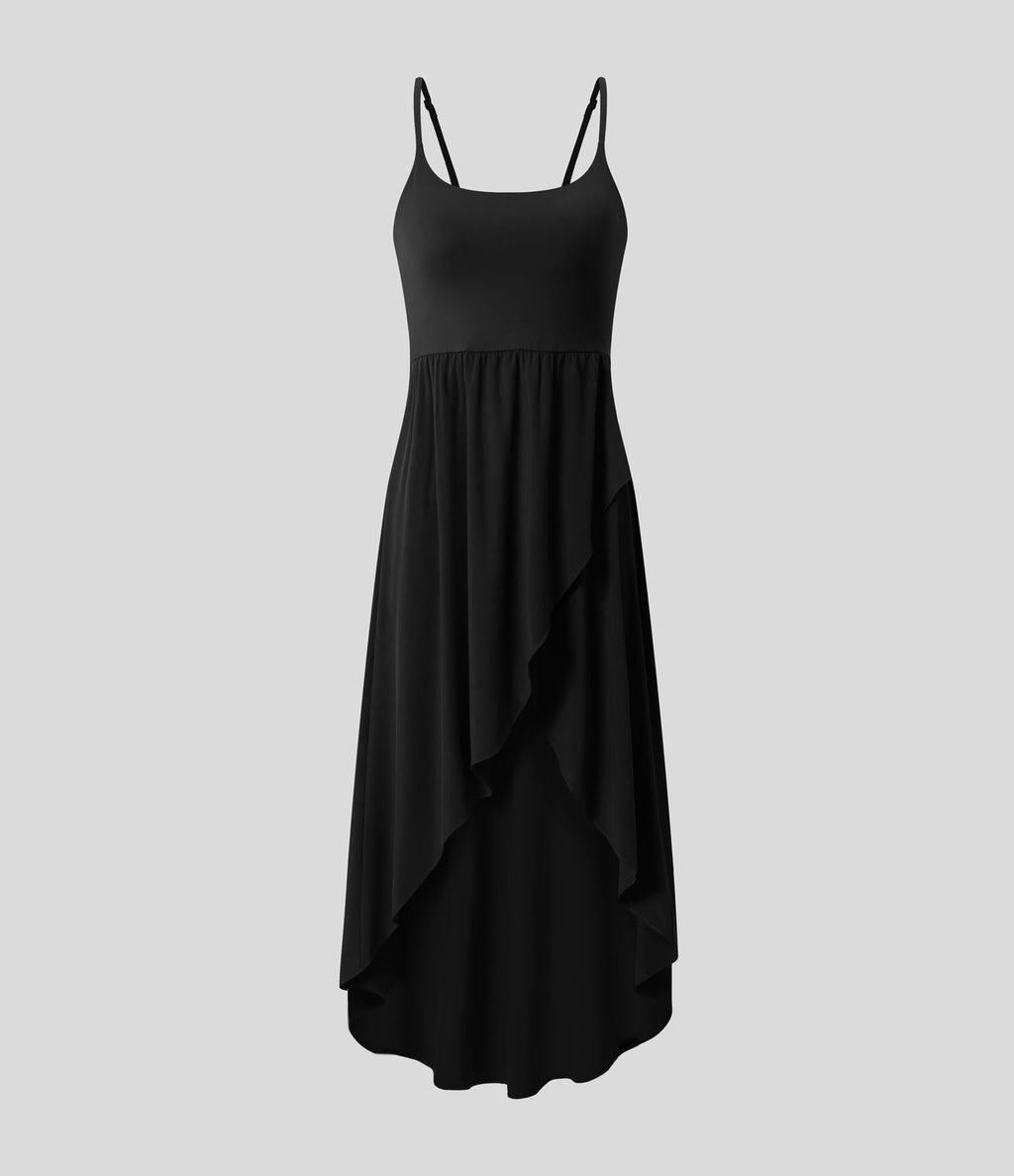 Breezeful™ Robe Casual 2 Pièces Dos Nu Haut Bas Poche Latérale Fluide Séchage Rapide