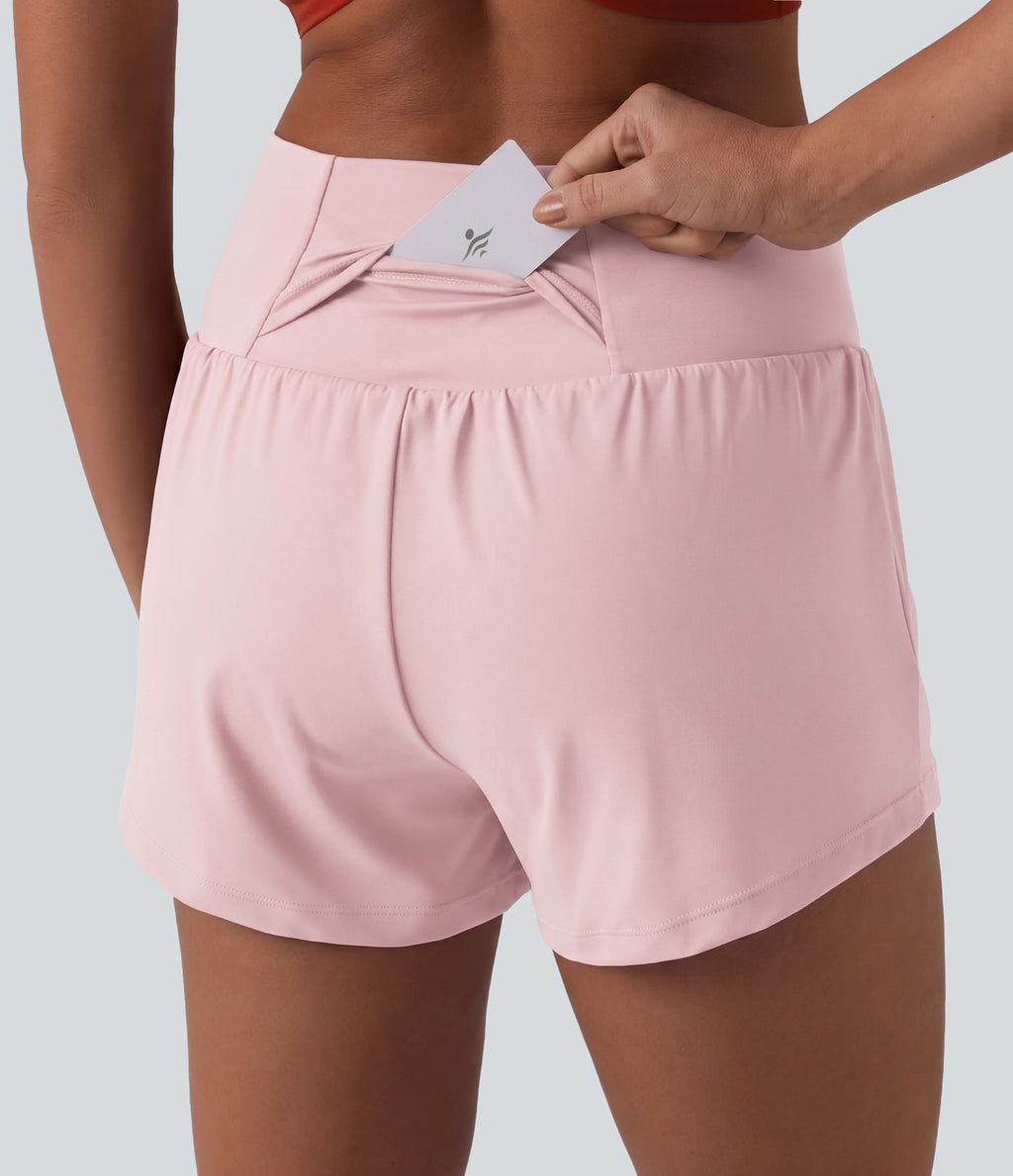 Short de yoga 2-en-1 SoftlyZero™ Airy croisé taille haute 7,5 cm effet frais InstantCool avec poches