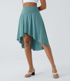 Breezeful™ Jupe Danse Fluide 2-en-1 à Taille Haute Volants Asymétriques Haut-Bas et Séchage Rapide