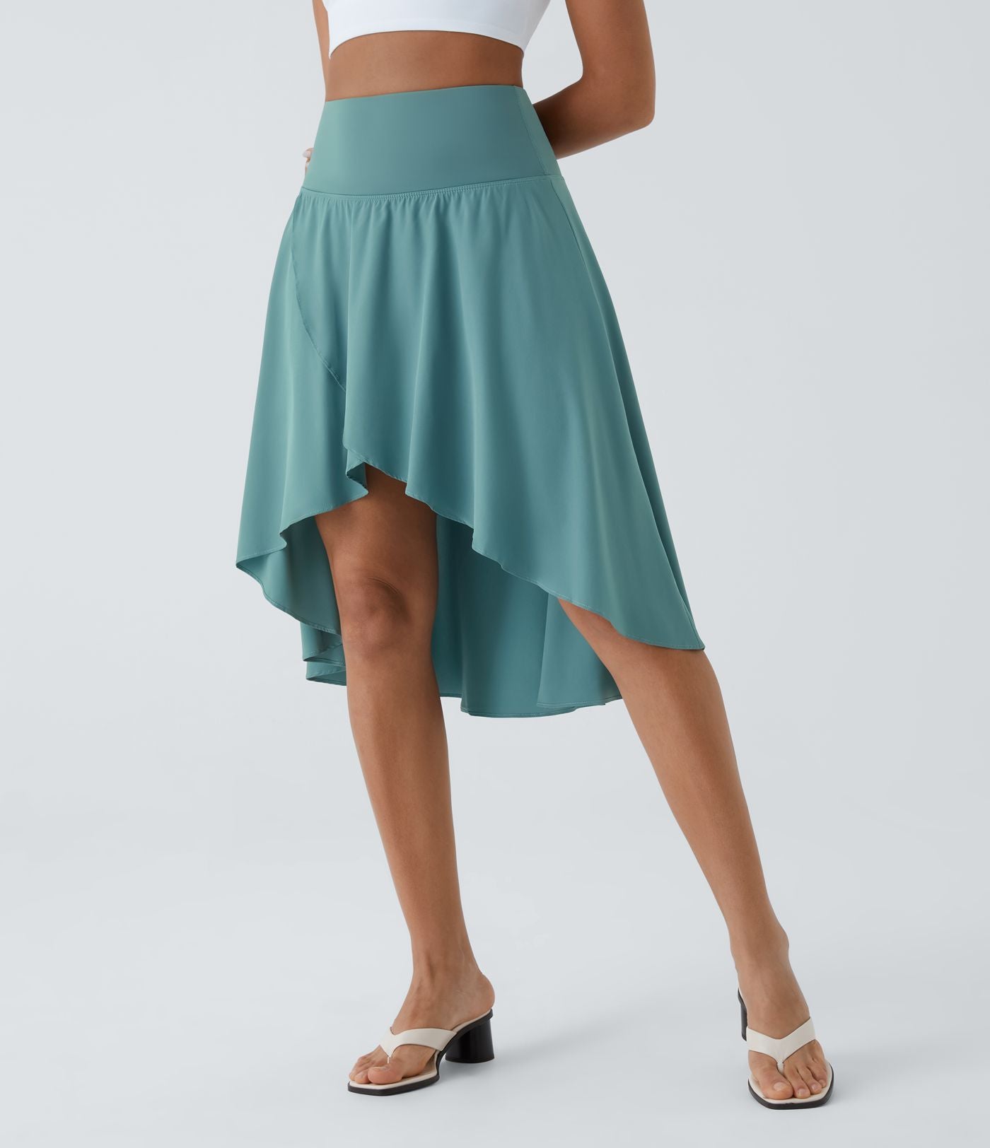 Breezeful™ Jupe Danse Fluide 2-en-1 à Taille Haute Volants Asymétriques Haut-Bas et Séchage Rapide