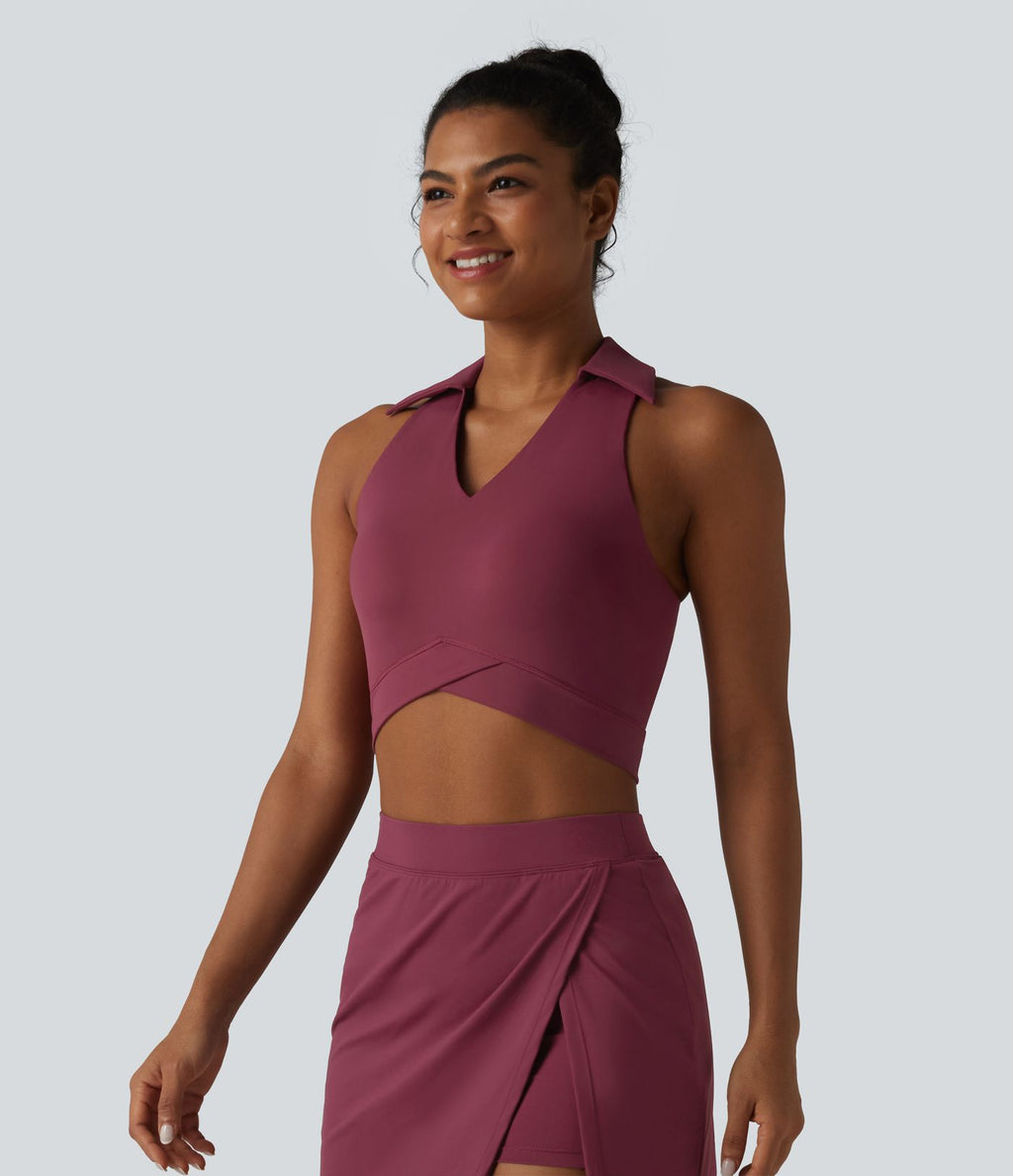Débardeur de yoga SoftlyZero™ Airy court col V, brassière intégrée, dos nageur, ourlet croisé, à effet frais InstantCool