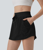 Jupe de sport mini 2-en-1 taille haute coupe trapèze avec cordon de serrage et poches