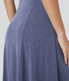 Robe Casual Maxi Col Rond Sans Manches Boutonnés