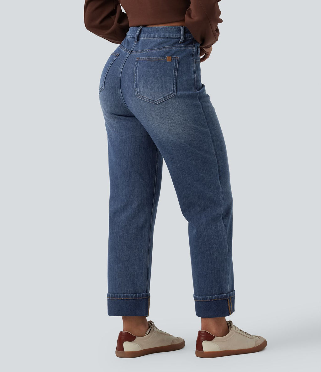 Jean droit 7/8 décontracté Halara Flex™ taille haute avec poches