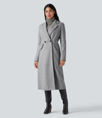 Manteau long polaire col cranté manches longues avec poches