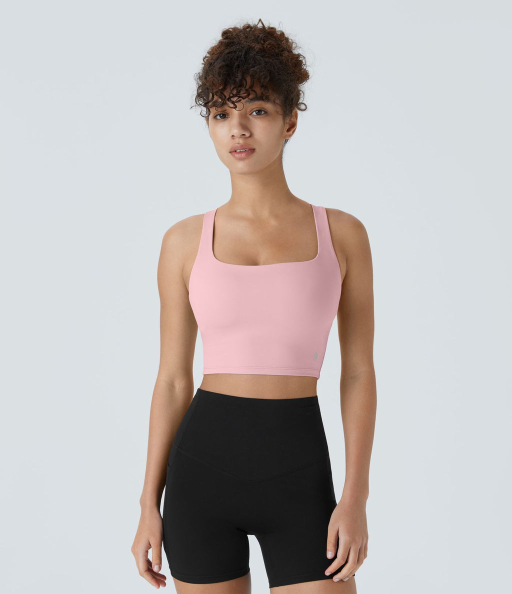 Débardeur yoga court SoftlyZero™ Airy col carré dos nu bretelles croisées effet frais InstantCool, bonnets A-C, protection solaire UPF50+