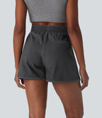 Short en jean extensible délavé Halara Flex™ taille haute avec ourlet arrondi fendu effet frais InstantCool et poches