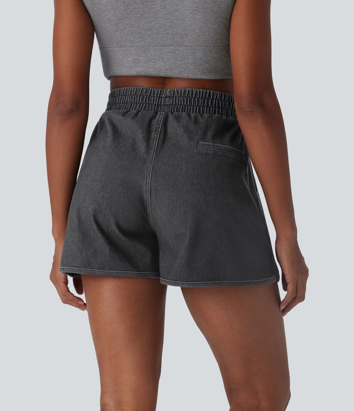 Short en jean extensible délavé Halara Flex™ taille haute avec ourlet arrondi fendu effet frais InstantCool et poches