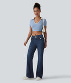 Halara Flex™ Jean évasé casual taille basse en lyocell drapé effet délavé, avec poches