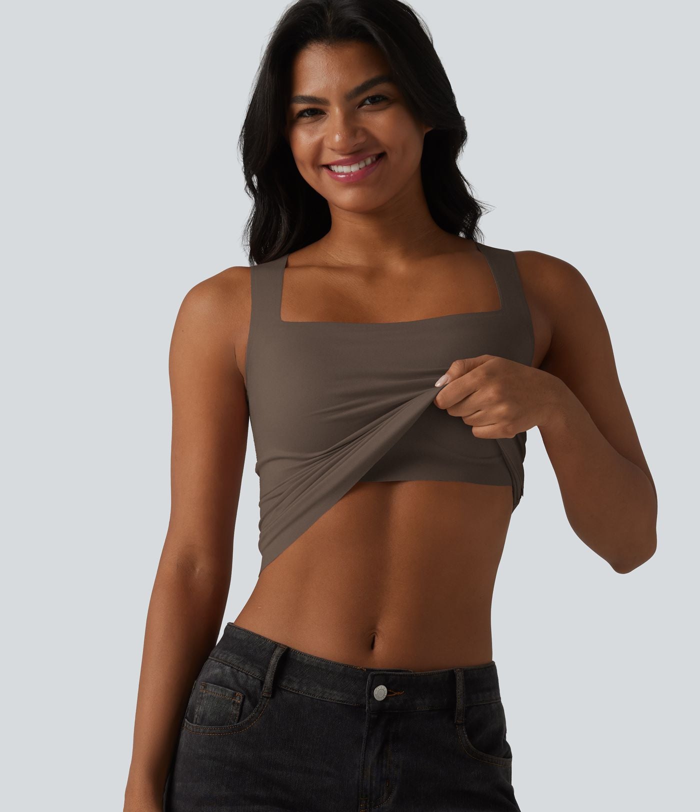 Débardeur décontracté col carré avec soutien-gorge intégré bonnets B-E