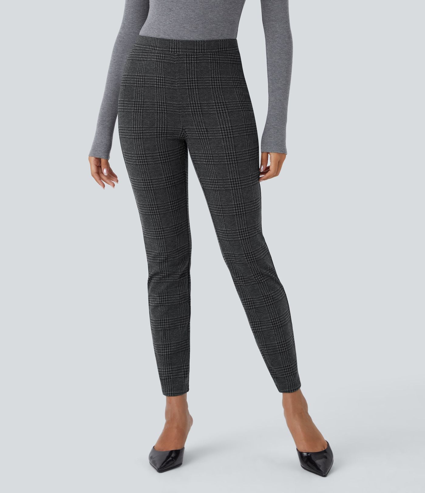 Halara Flex™ Pantalon skinny tailleur taille haute à motif pied-de-poule avec poches arrière