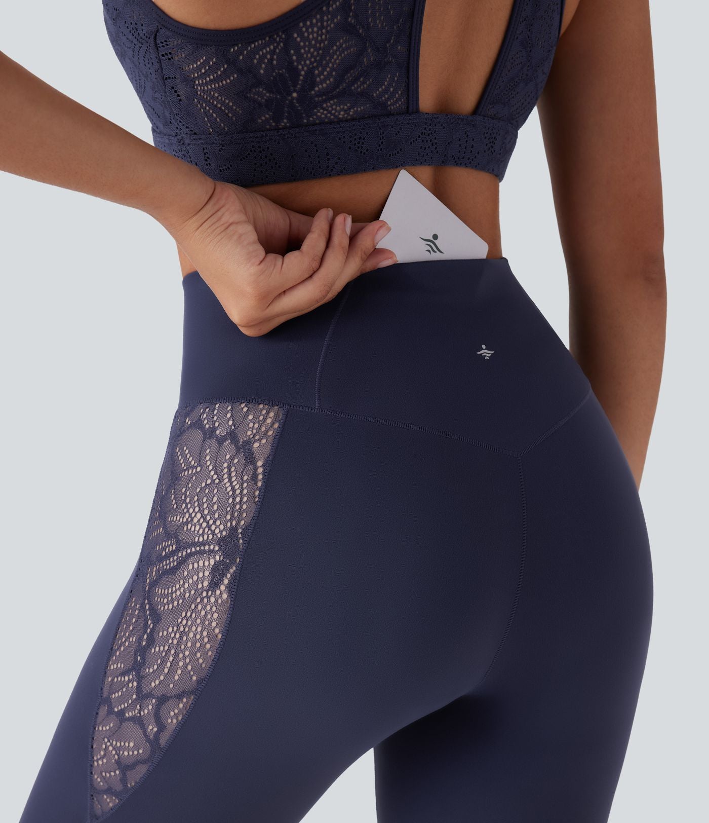 Legging corsaire de yoga taille haute croisé avec dentelle contrastée - Protection UPF50+
