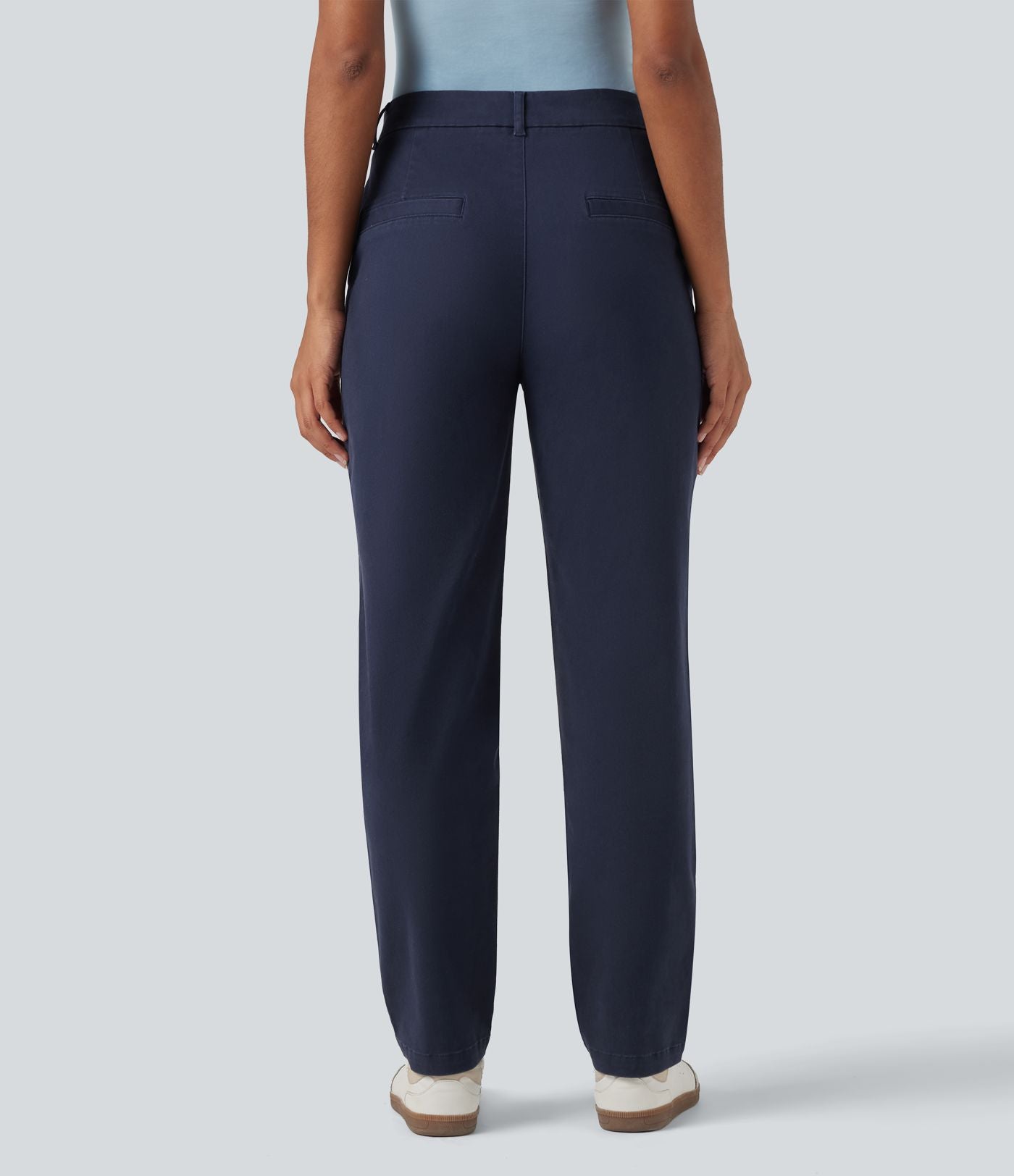 Pantalon coton fuselé taille mi-haute avec poches