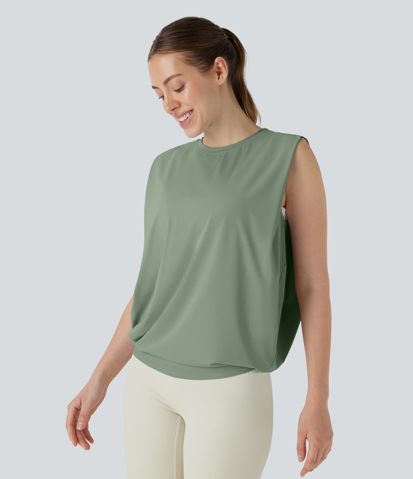 Débardeur de yoga col rond froncé, tissu rafraîchissant - Protection UPF50+