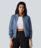 Veste en jean Halara Flex™ à col montant avec manches longues, zip et poches