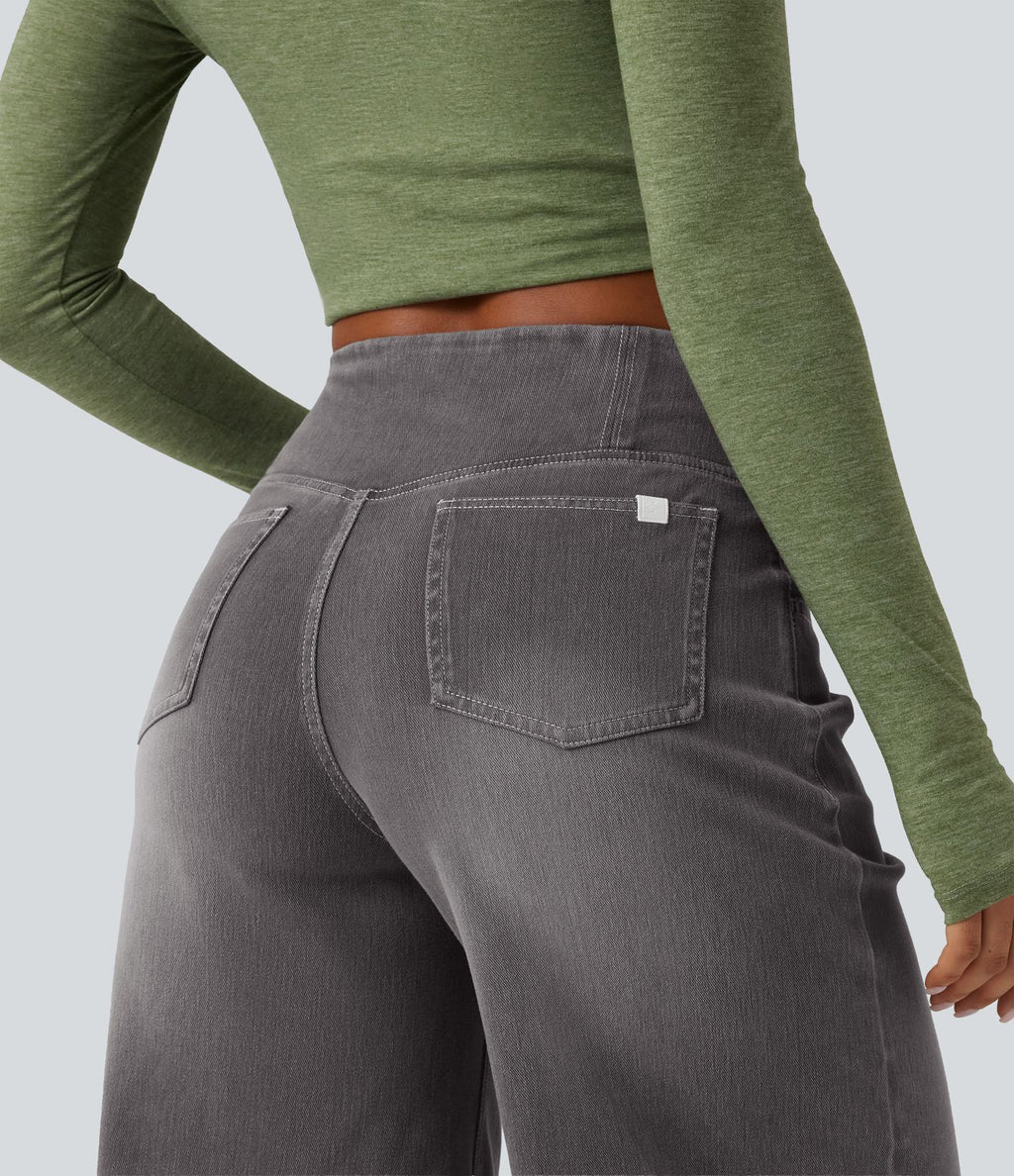 Short en jean ample Halara Flex™ taille haute croisé gainant décontracté avec poches