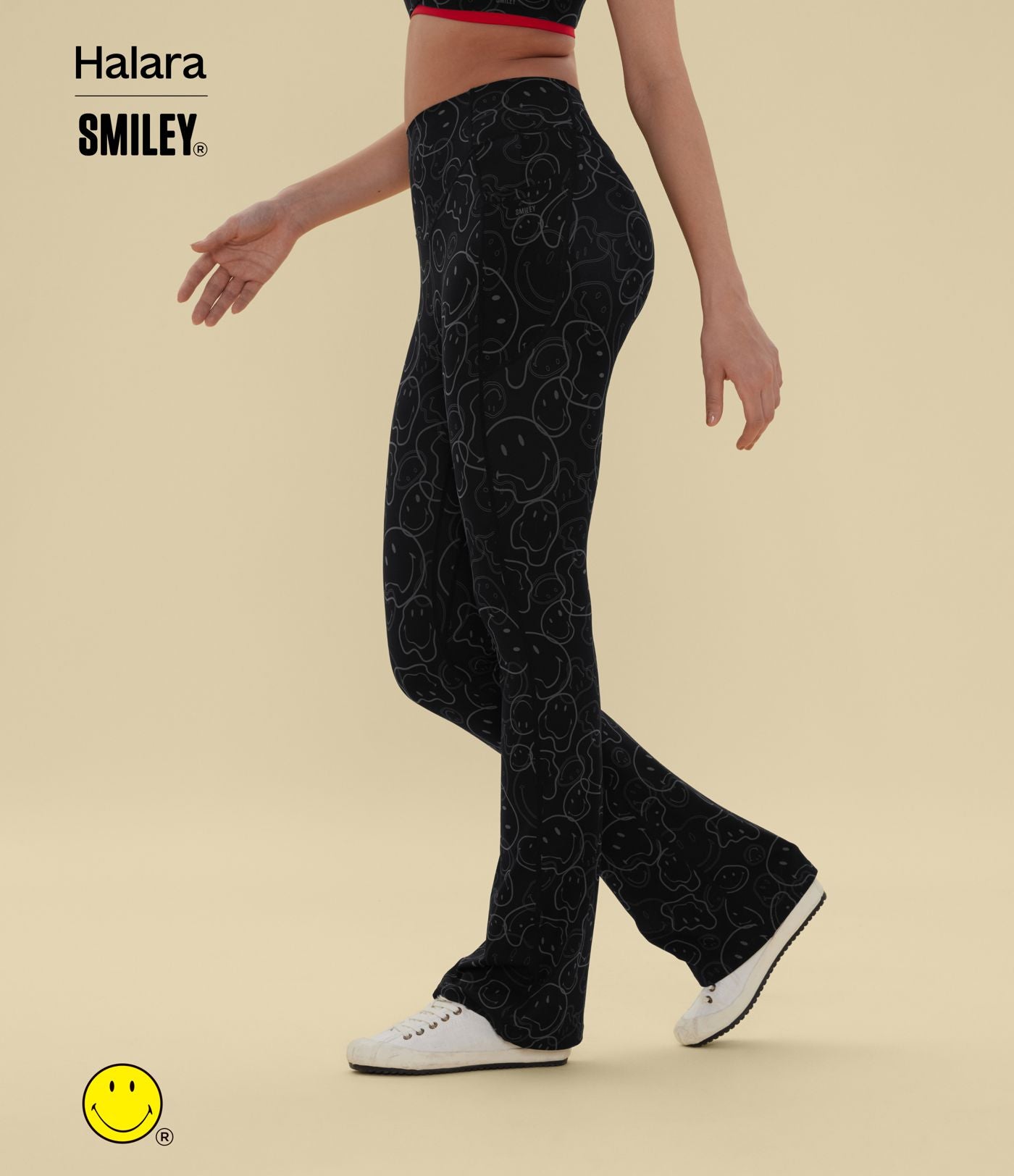Legging de training bootcut Halara X Smiley® Halara UltraSculpt™ taille haute push-up froncé ventre plat avec poches