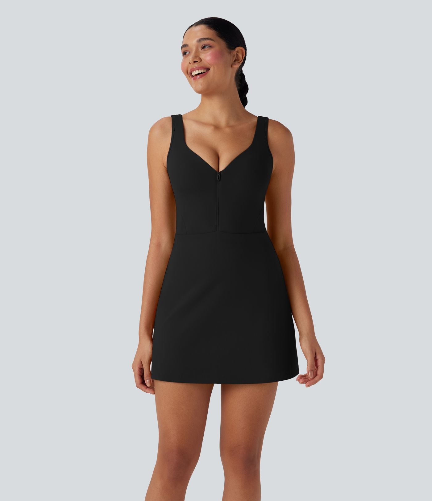Robe de yoga active 2-en-1 Softlyzero™ Plush dos nu avec bonnets moulés push-up fermeture éclair bretelles ajustables et poches - Easy Peasy