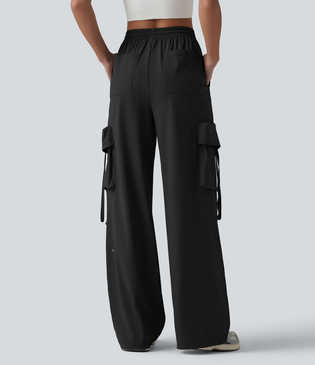 Pantalon cargo droit de sport taille haute effet frais InstantCool à séchage rapide, cordon de serrage et poches, protection solaire UPF40+