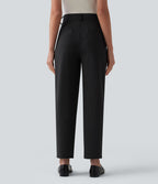Pantalon tailleur fuselé 7/8 taille haute à rayures avec poches