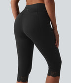 SoftlyZero™ Legging corsaire de yoga croisé taille haute avec dentelle contrastée et poches - UPF50+