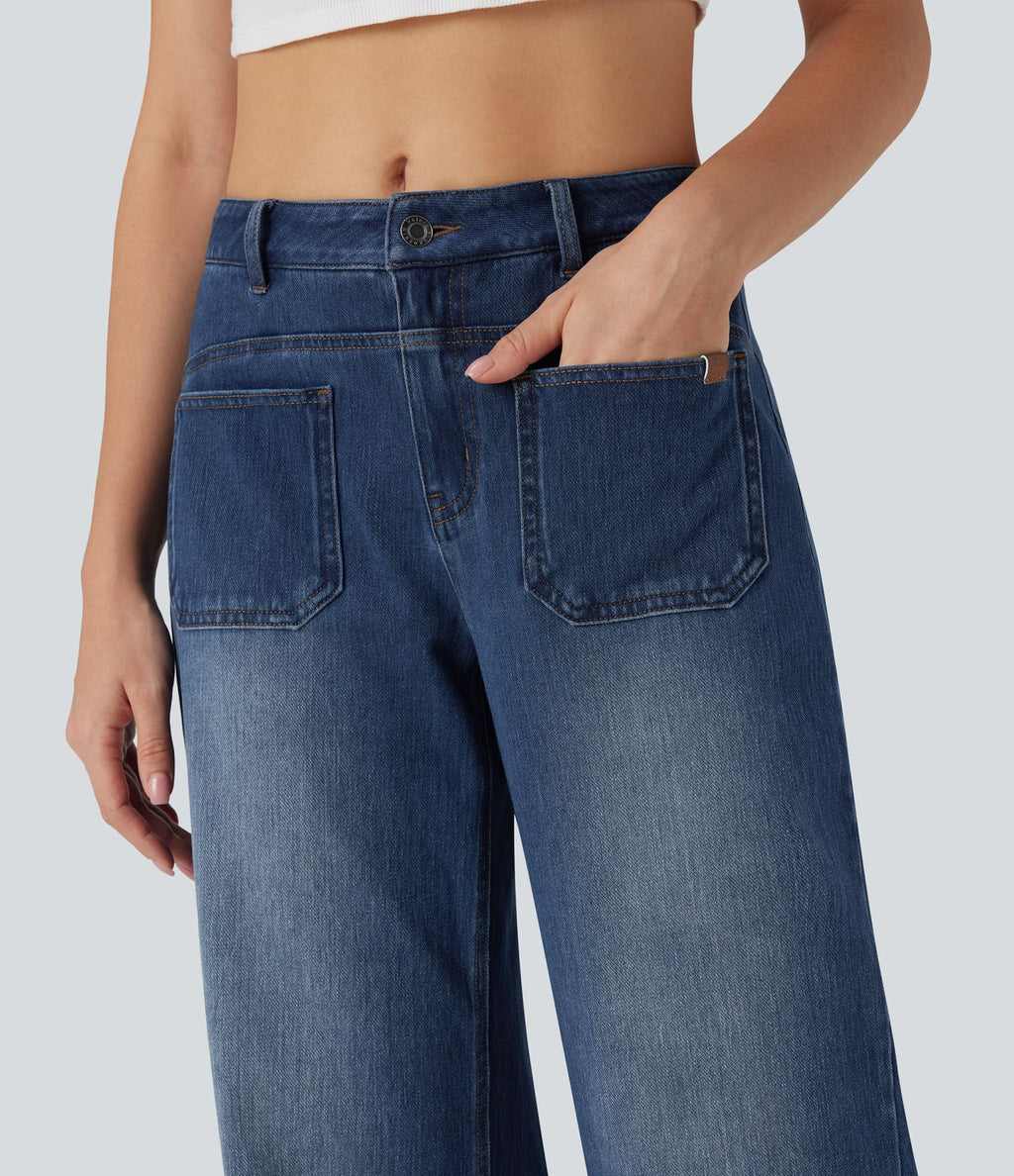 Jean large délavé Halara Flex™ taille mi-haute avec poches