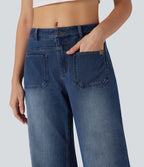 Jean large délavé Halara Flex™ taille mi-haute avec poches