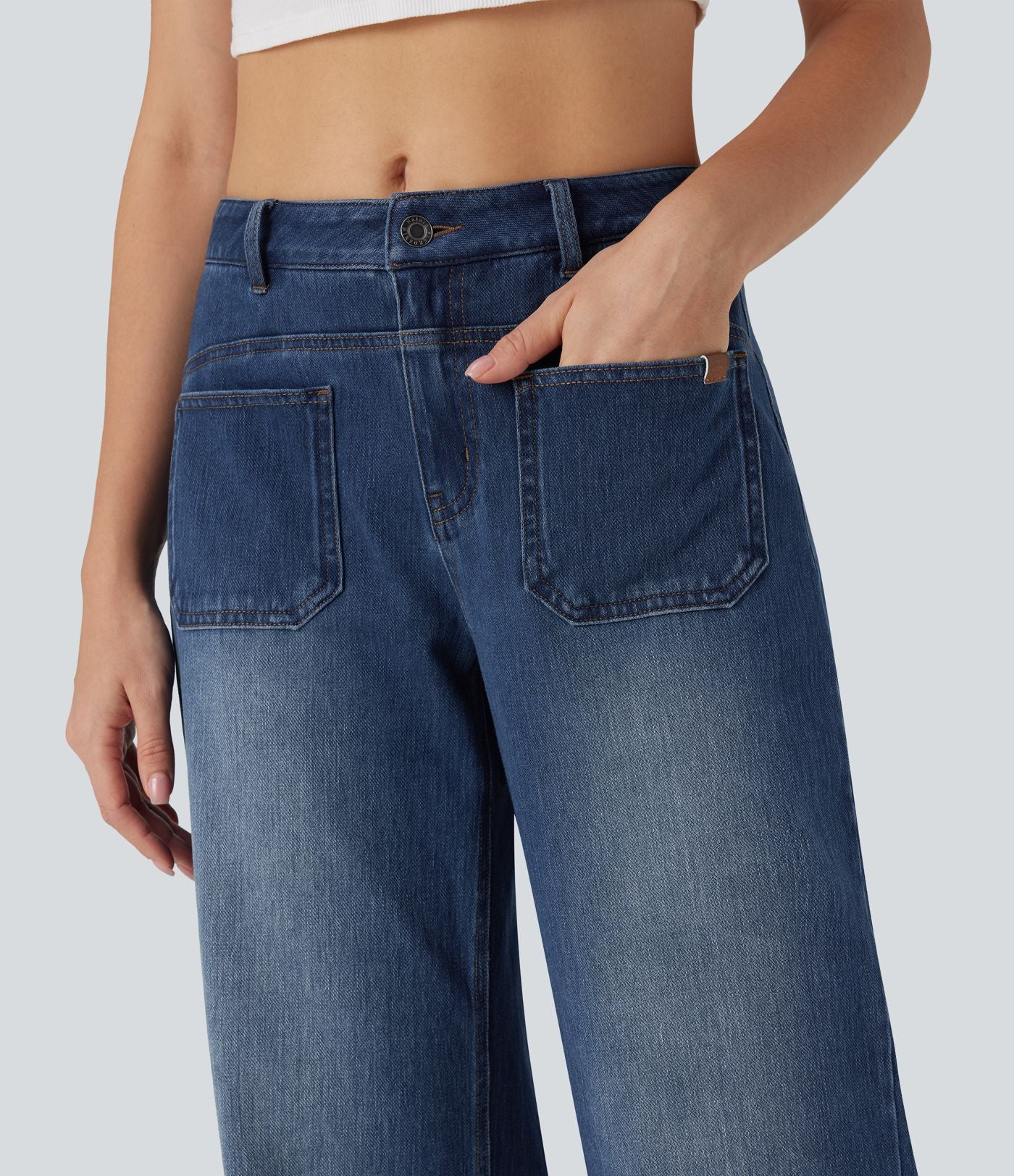 Jean large délavé Halara Flex™ taille mi-haute avec poches