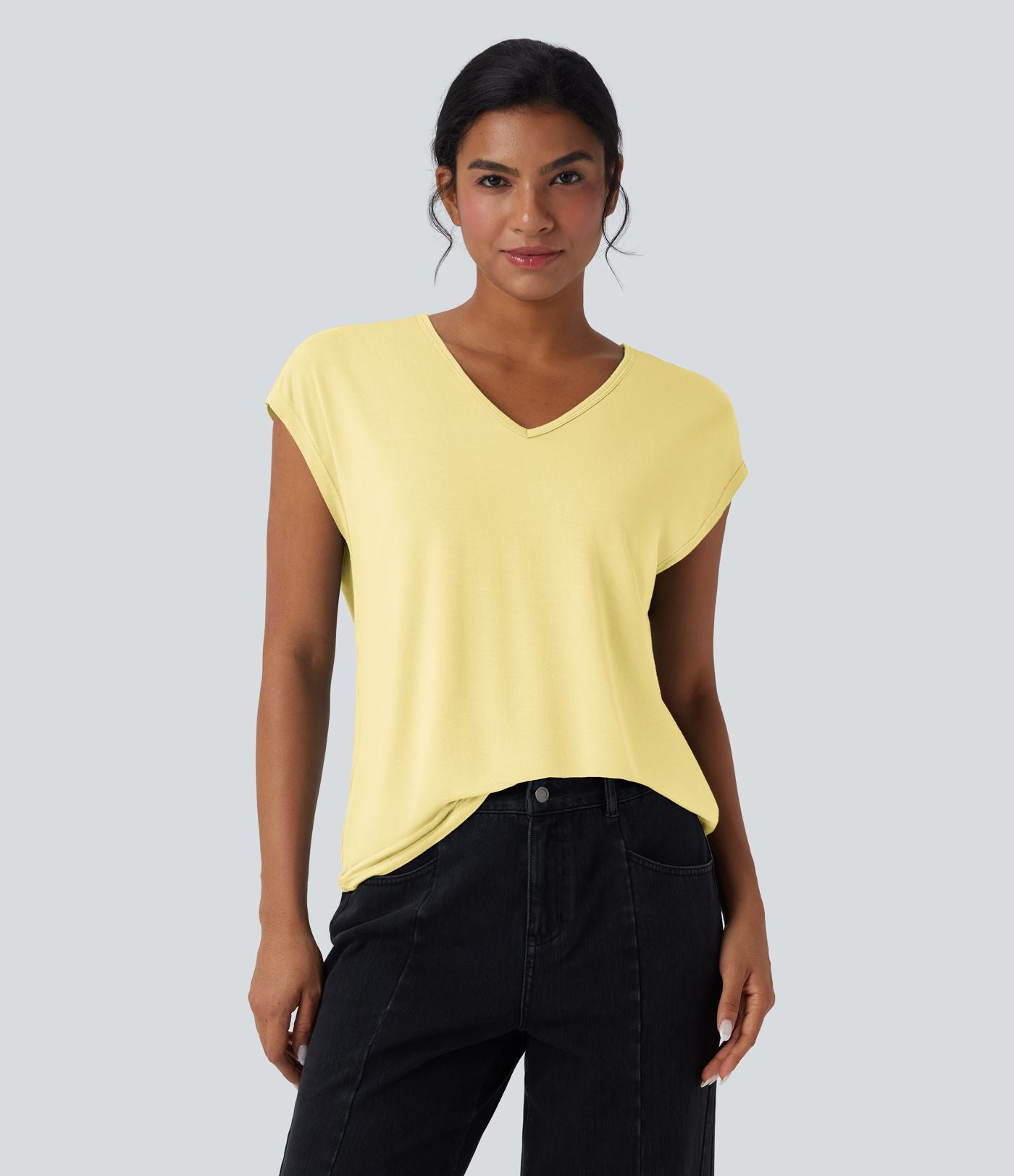 T-shirt casual col V manches courtes