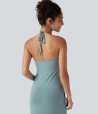 Robe longue dos nu à nouer avec soutien-gorge intégré et poches