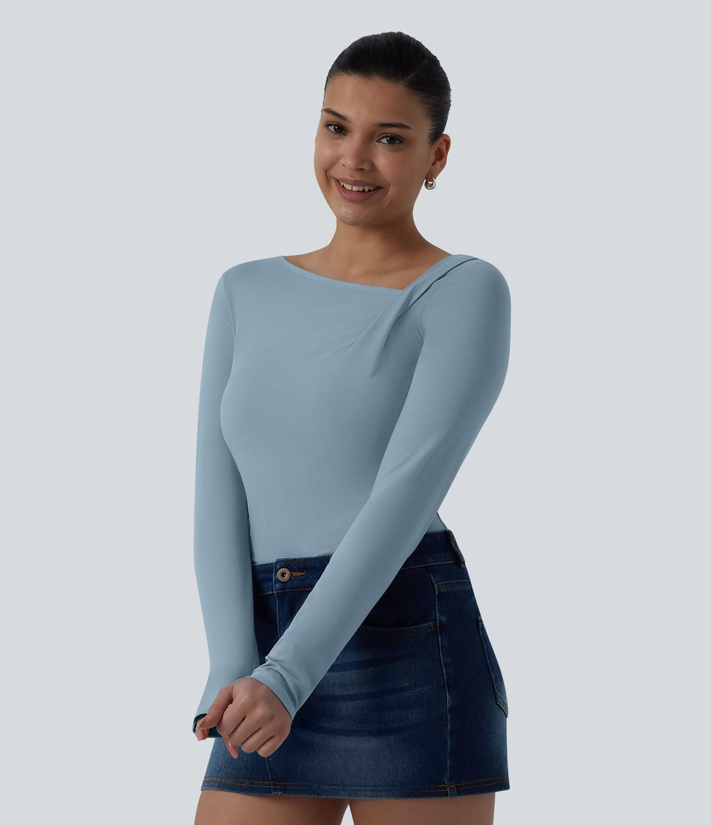 Haut casual asymétrique manches longues froncé