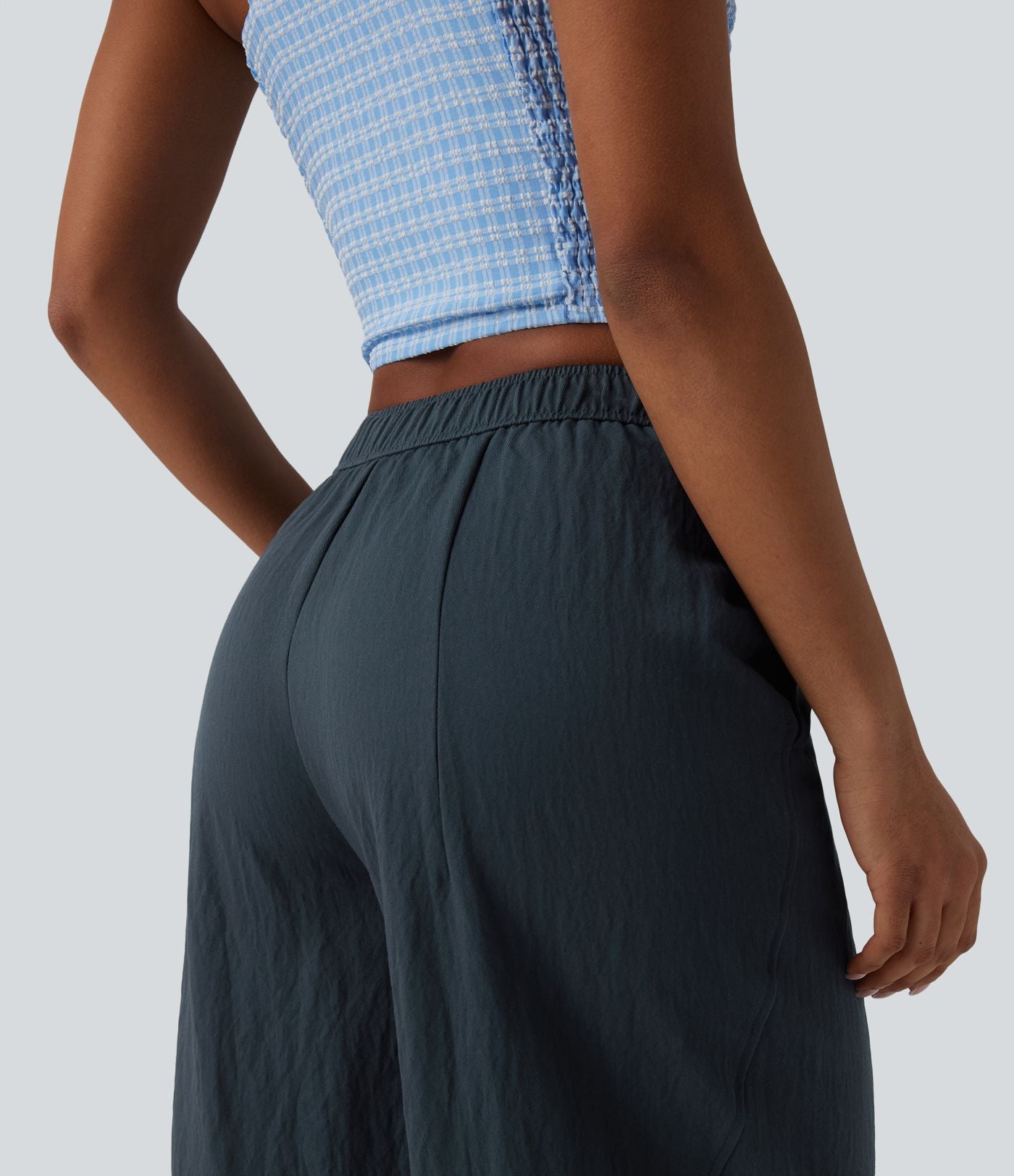 Pantalon barrel casual coupe tonneau taille mi-haute avec poches