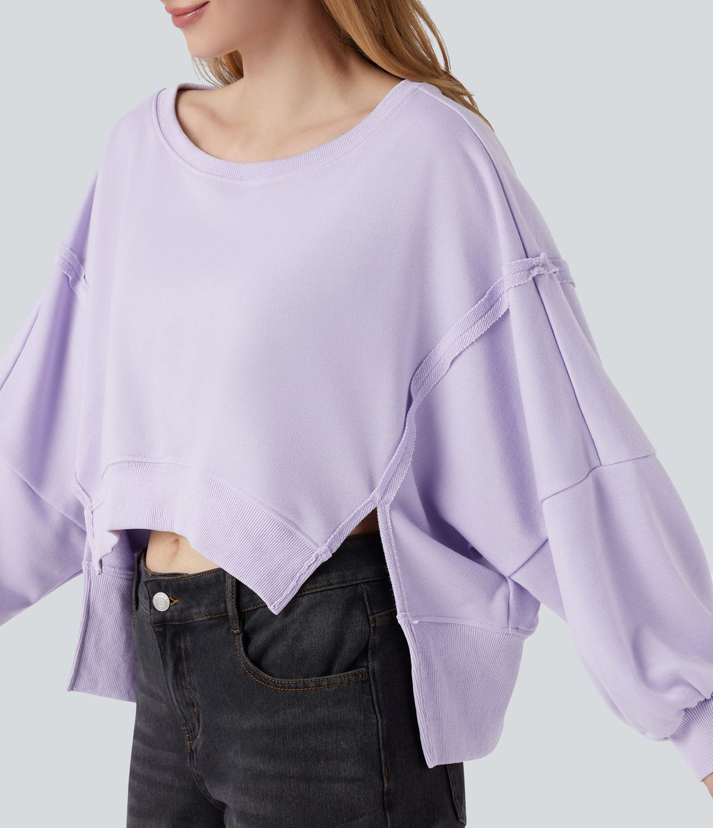 Sweat-shirt décolleté bateau à manches longues ourlet asymétrique