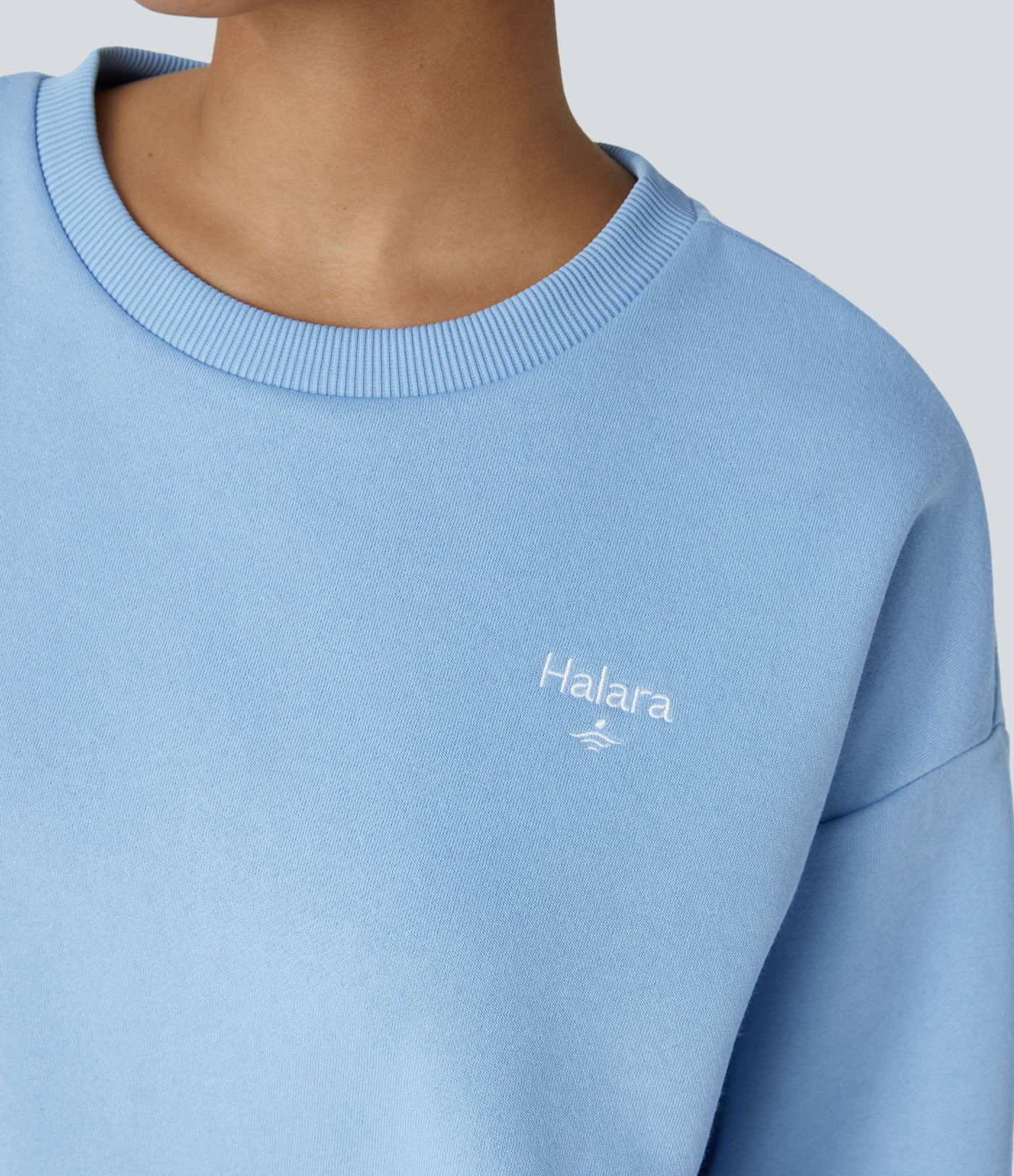 Sweat-shirt décontracté Halara oversize en polaire avec lettrage brodé et bords côtelés contrastés