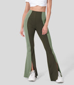 Pantalon Casual Évasés Taille Haute Contrôle du Ventre Ourlet Fendu et Color Block